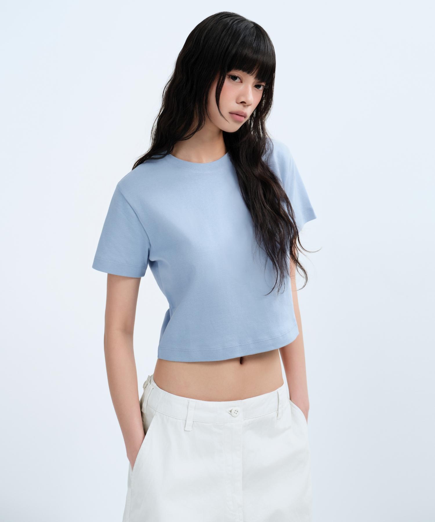 Musinsa Standard Woman Women S Crew Neck Crop T-Shirt [Sky Blue] Sky Blue/L