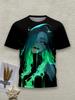Fluorescent Green Dark Anime Girl Graphic T-Shirt Men's Street Style Trendy Round Neck Half Sleeve