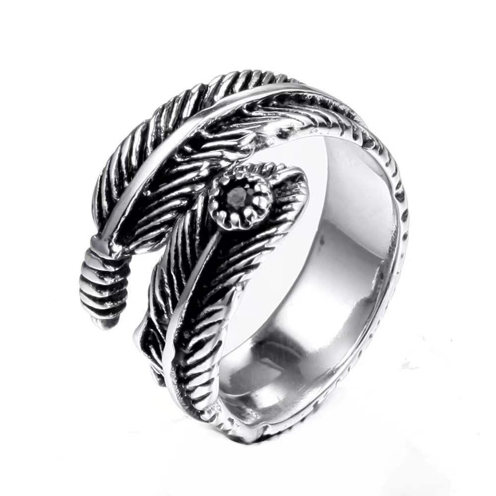 

Unisex Feather Ring 316L Stainless Steel Jewelry Punk Stones Ring Size 6-12 6
