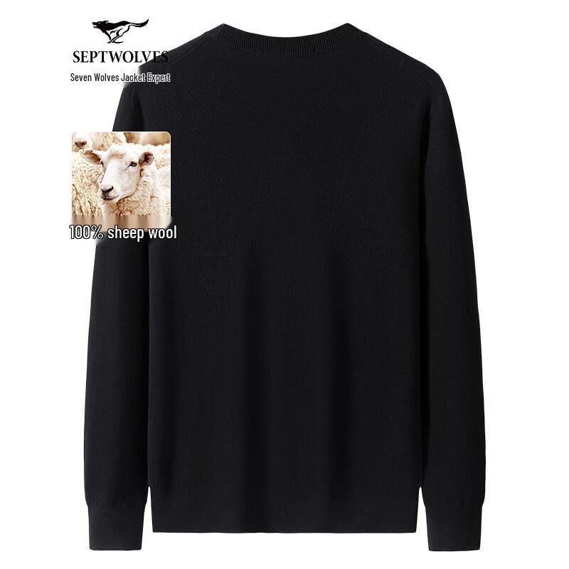 SEPTWOLVES Men's 100% Merino Wool Round Neck Sweater