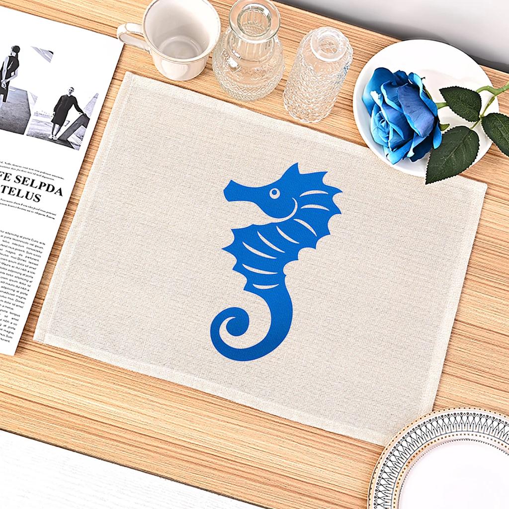 Blue Sea Creatures Theme Table Pad  Placemat Kitchen Heat Insulation Durable For Dining Coaster Bowl Cup Mat Decor