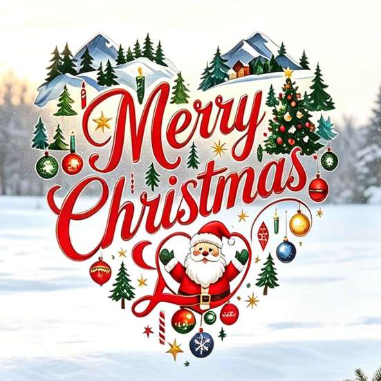 Christmas Tree Wall Decals Merry Window Cling, Heart Shaped Sticker with Santa Claus Xmas Decorative Gifts Balls, Winter Holiday Static PVC
