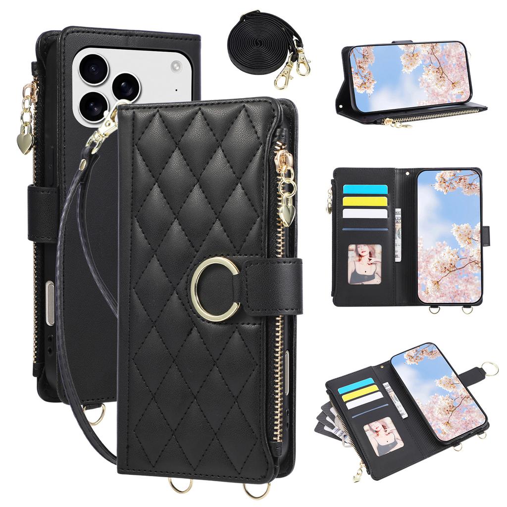 Crossbody Wallet Card Slots Phone Case for IPhone 17E 16E Air 17 16 15 Plus 14 13 12 11 Pro Max Leather Bracket Protect Cover