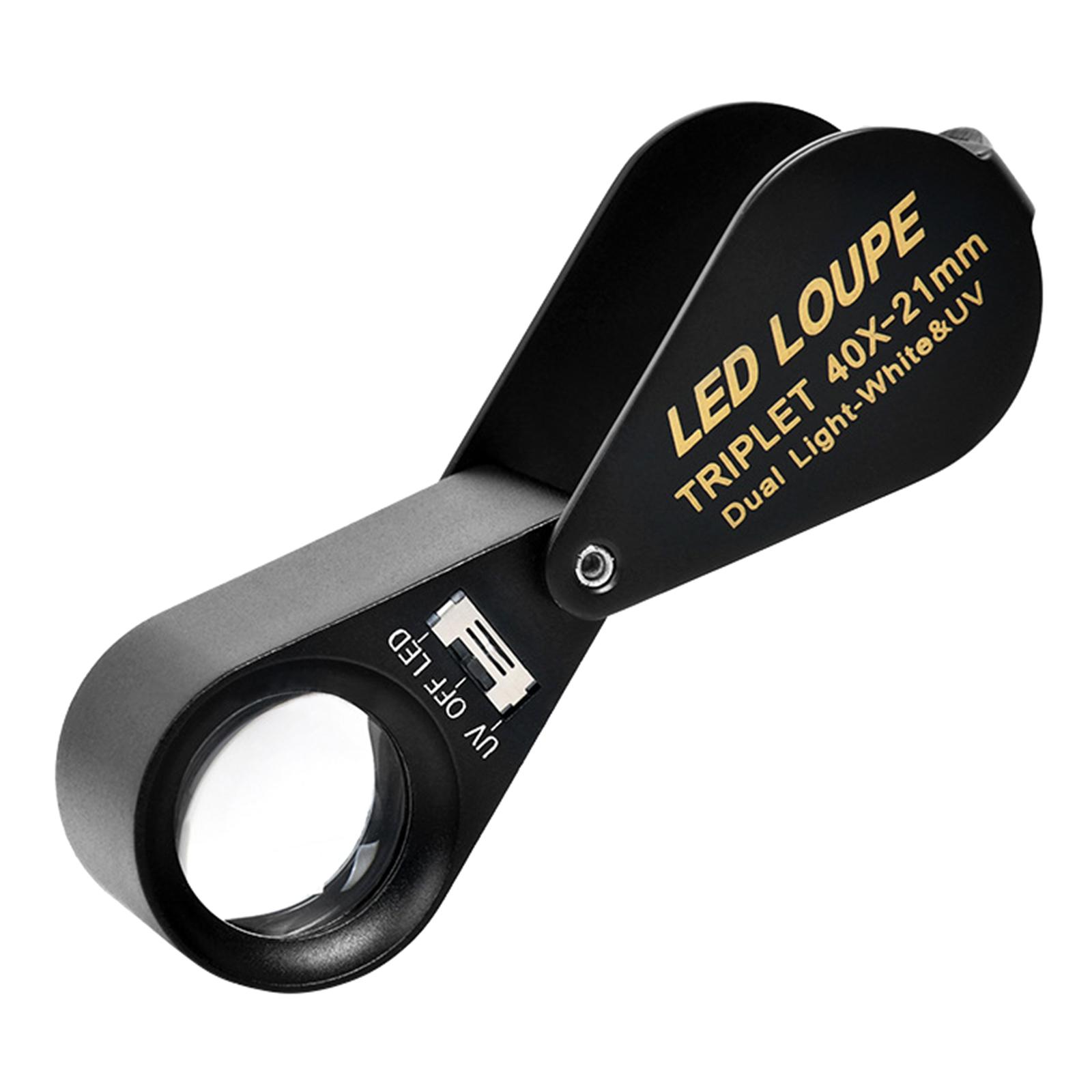 

40X Full Metal Illuminated Jewelers Magnifier,Pocket Folding Magnifying Glass Jewelers Lens Eye Loupe with LED Light