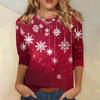 Women's Fashionable Casual Three Quarter Sleeve Christmas Printed Collar Pullover Top