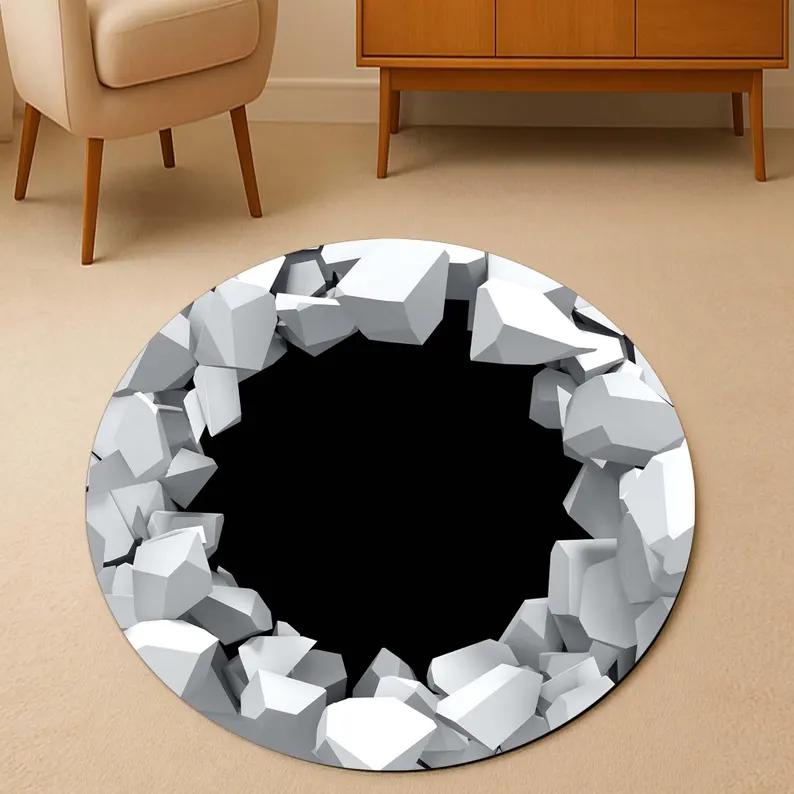 

Abstract Hole Rug Checkered Tufted Illusion Carpet Soft Non Slip Floor Mat for Living Room Bedroom Rugs Bedroom Home Decoration 100cm