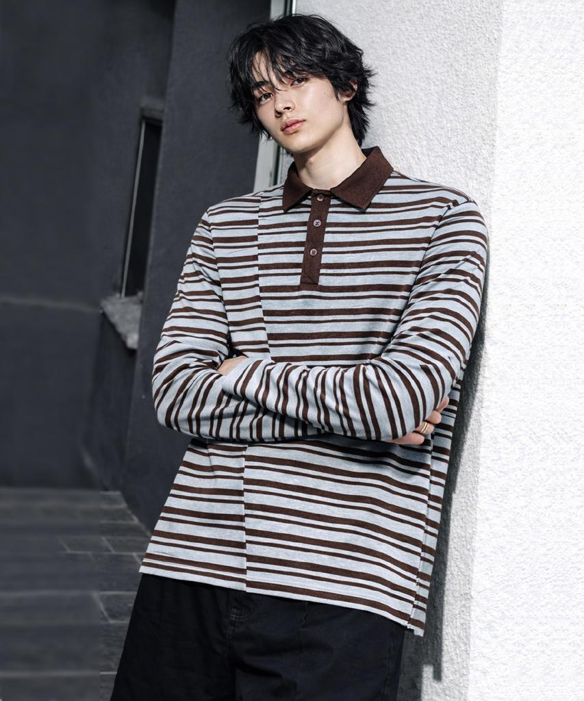 AZENDER Striped Polo Shirt Brown
