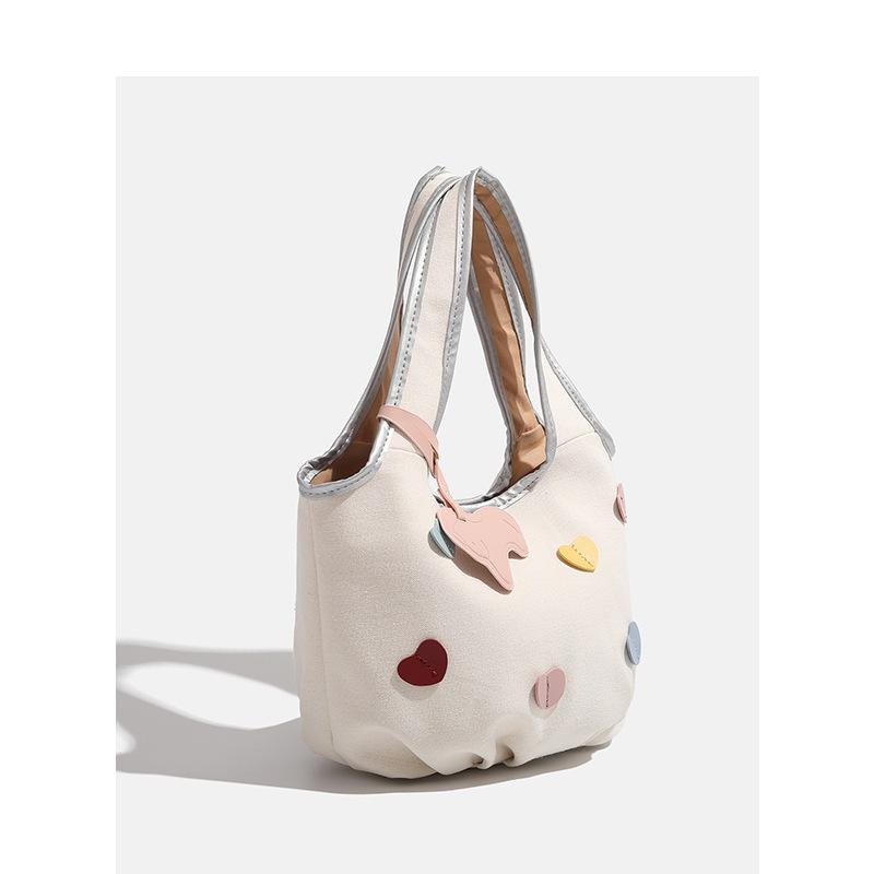 Korean Niche Canvas Bag Women'S Summer Trendy Casual Tote Bag Sweet Girl Peach Heart Armpit Bag