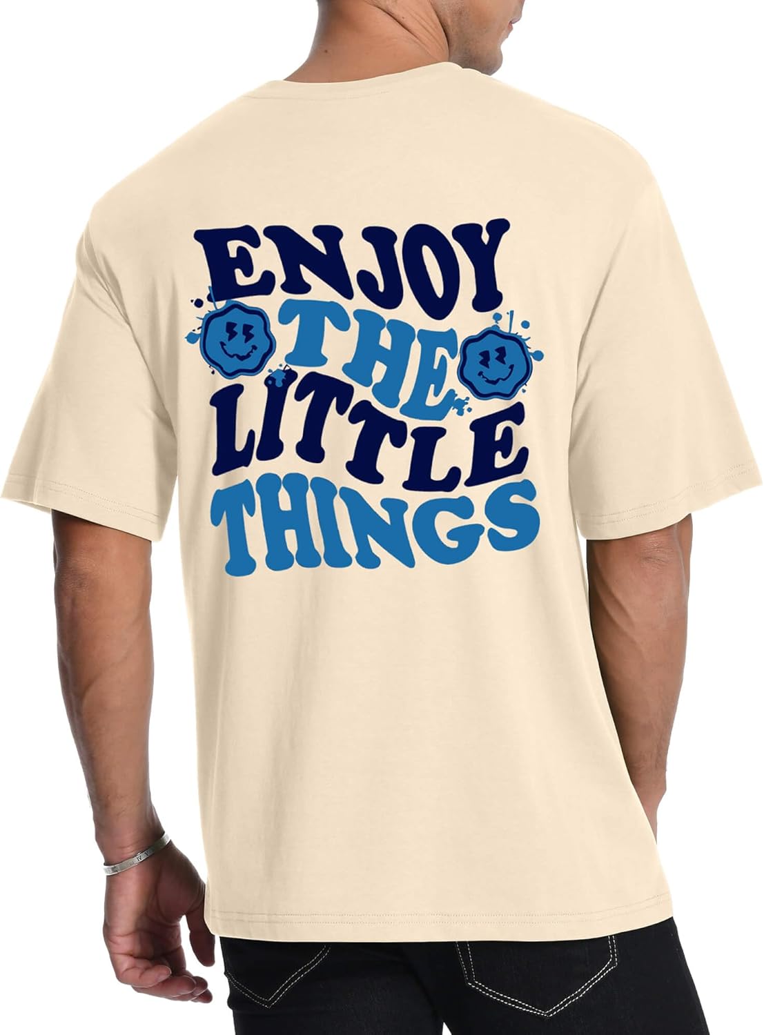 Mens Graphic T Shirts Smile Letter Print Short Sleeve Novelty Print Summer Top 100% Cotton Casual Tees for Men S разноцветный