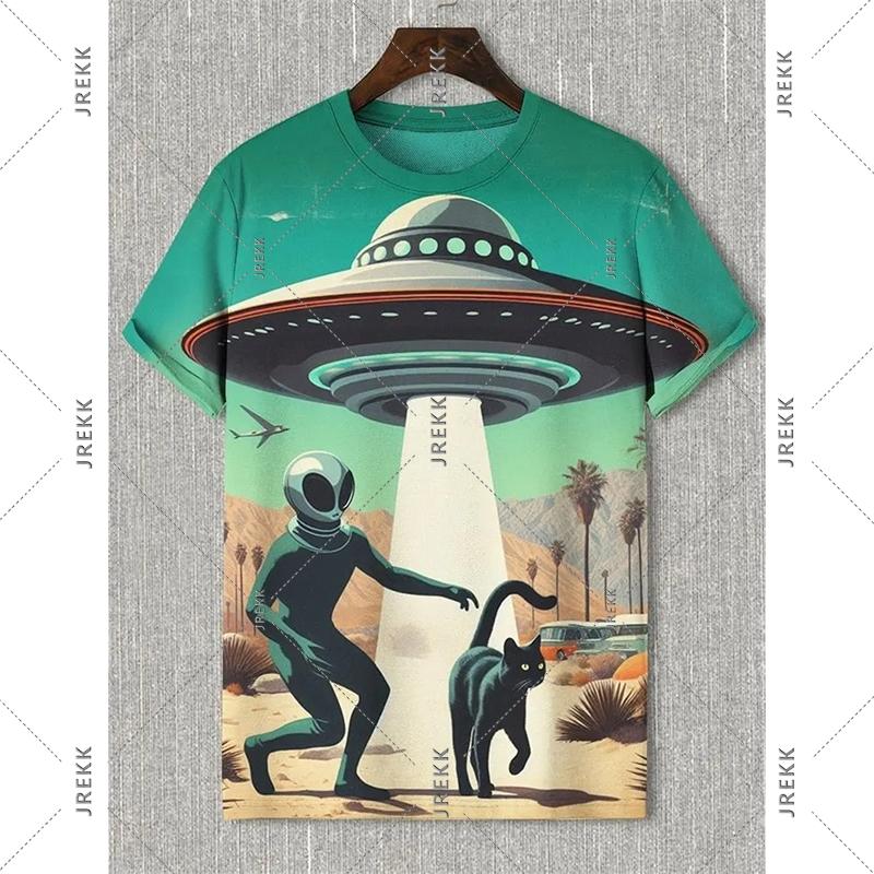 Summer Round Neck 3D Humour Cat Print Top Fashionable Casual Short Sleeved Men's T-shirts