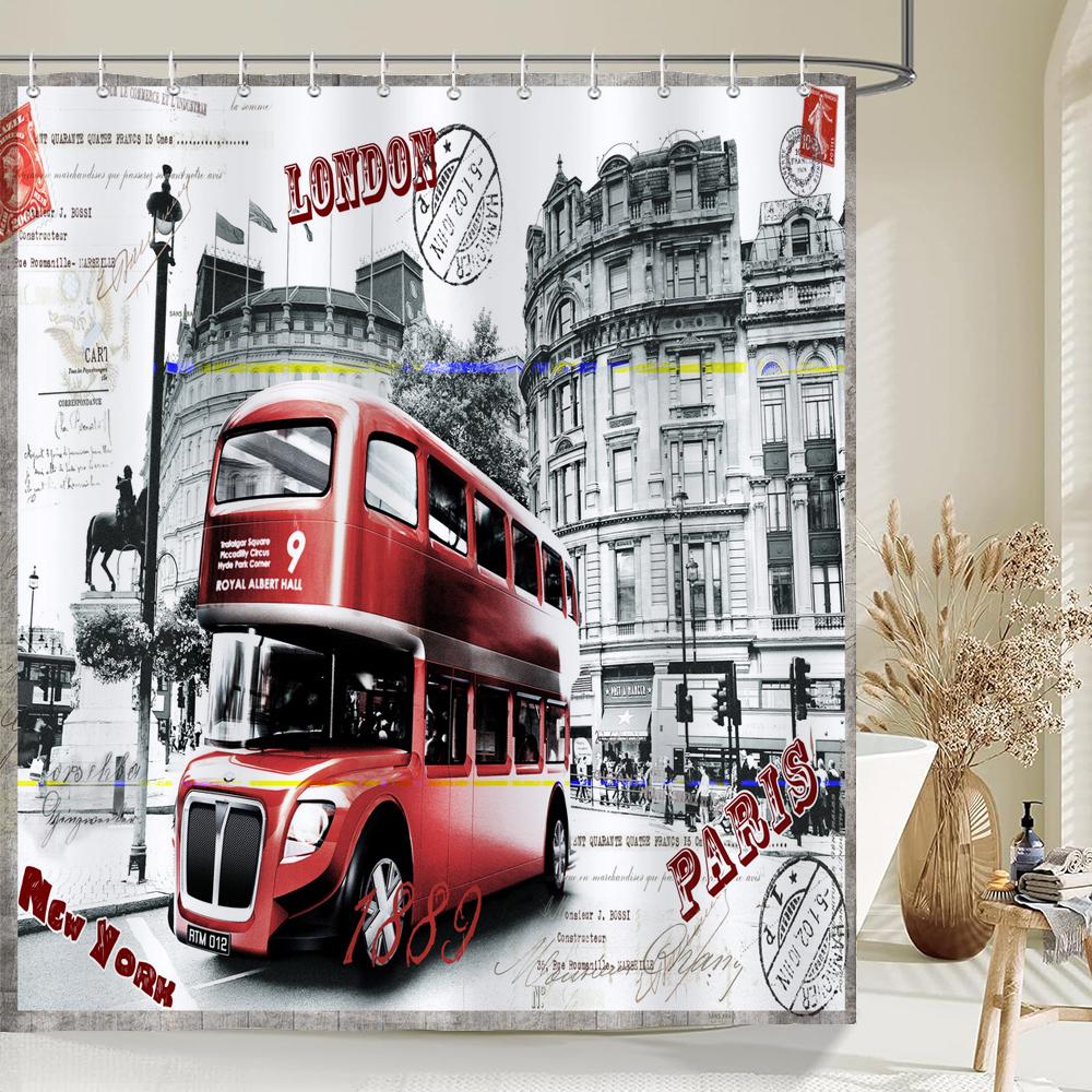 

1 pack European street scenery pattern polyester material shower curtain bathroom partition curtain home decorative curtain W90xH180cm