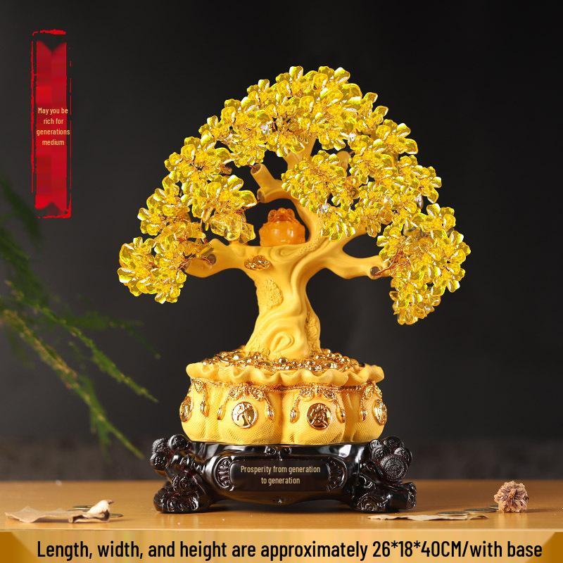 Citrine Money Tree Wine Cabinet Decor: Feng Shui Wealth Attraction Ornament for Home & Living Room, Perfect Creative Opening Gift