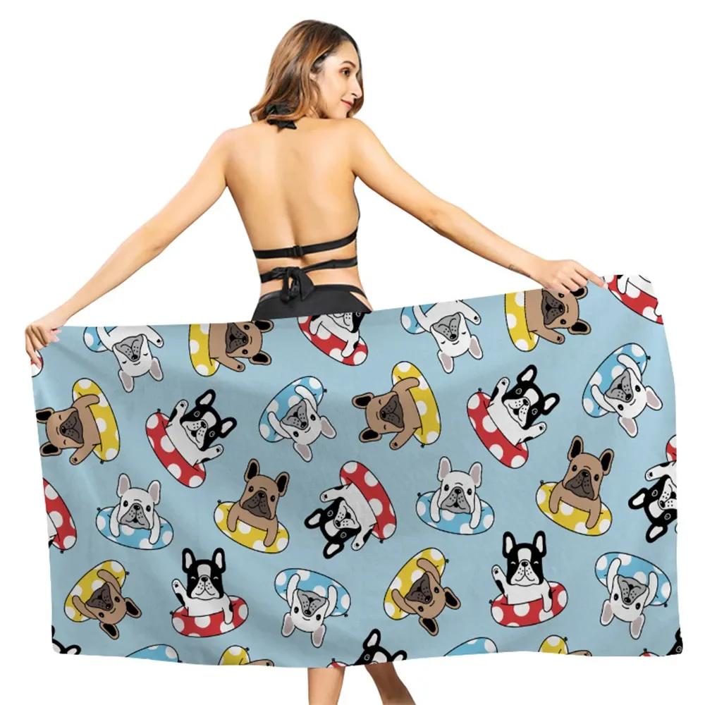 Microfiber Cartoon Dog Beach Towel Spa Sauna Pareo Novelty Sand Free Towel Poncho Surf Mat Picnic Camping Travel For Adults Kids