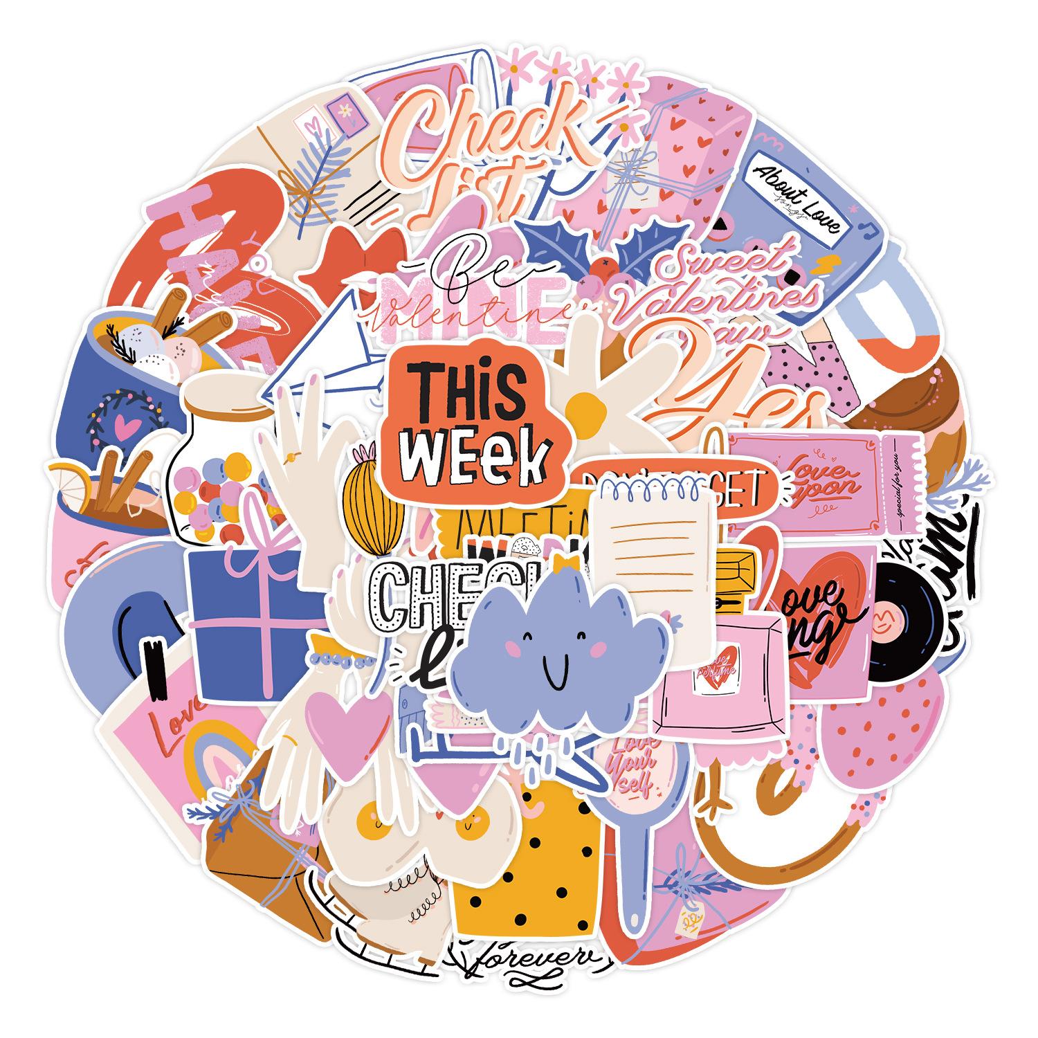 

50 наклеек-граффити на День святого Валентина, чемодан, автомобиль, ноутбук, холодильник, стакан для воды, водонепроницаемые декоративные наклейки