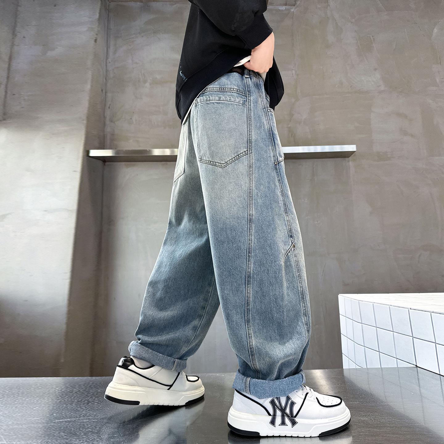

Boys Spring Trendy Jeans for Ages 6-15 - Medium to Large Street Style Pants 150 cm синій
