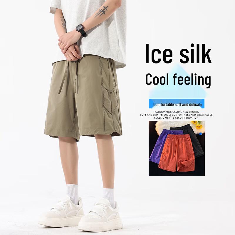 Men s Summer Loose Elastic Waist Straight Shorts M