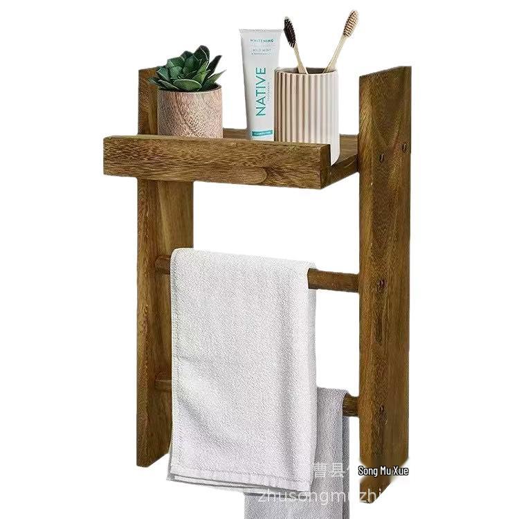 In-Stock Wooden Wall-Mounted Towel and Bathroom Storage Rack