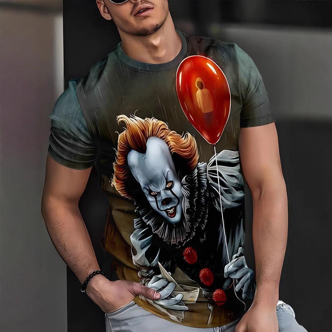 

Летний топ с круглым вырезом и 3D-принтом клоуна, модная повседневная мужская футболка с коротким рукавом 6XL