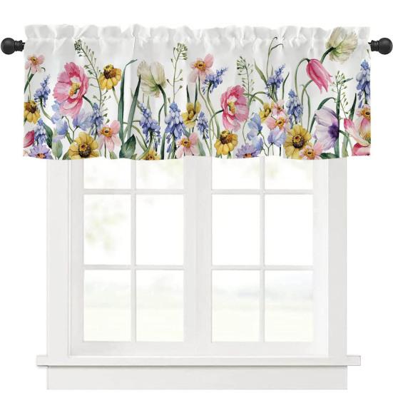 Bahar Çiçekli Perde Üstlüğü Yapraklar Çiçekler Pencere Üstlüğü Kısa Mutfak Perdesi Askı Yuvalı Perde Üstlüğü Banyo Yemek Odası İçin