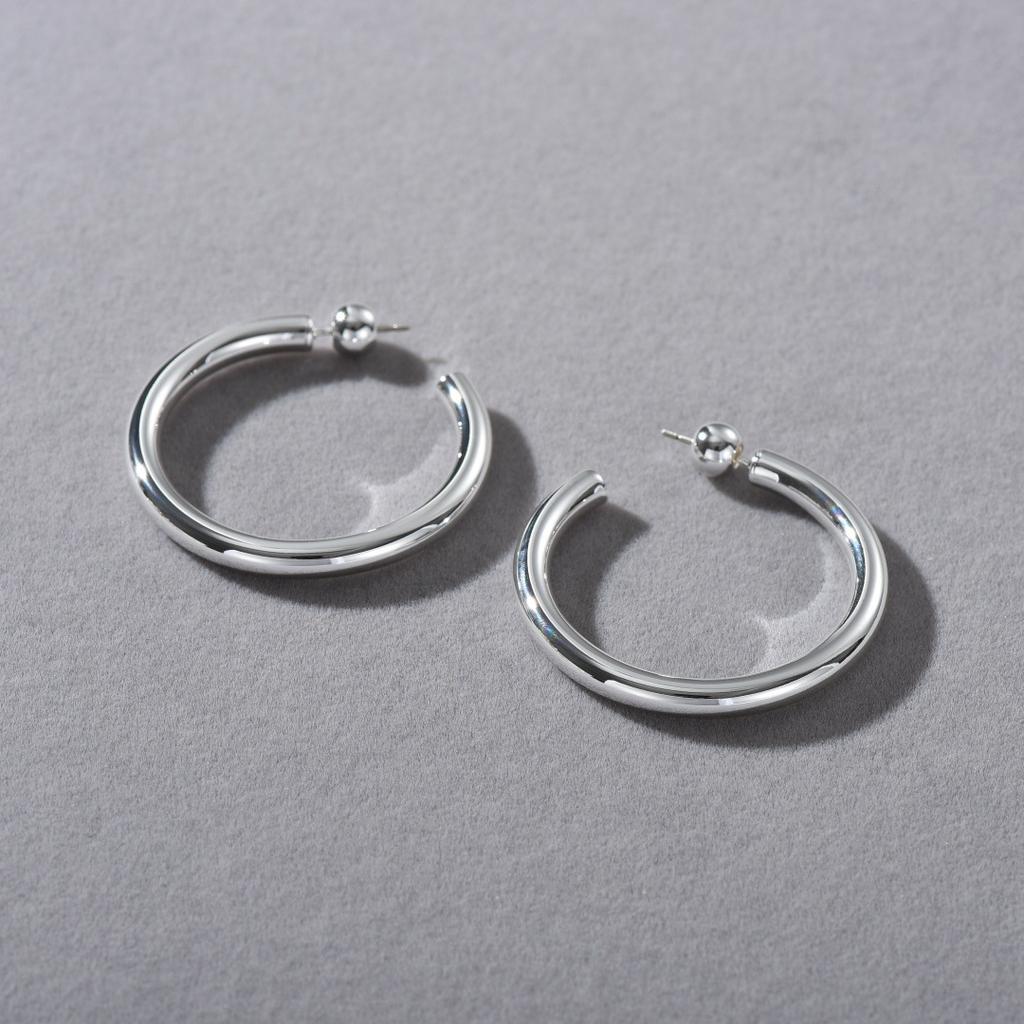 Fashion Commuting Must Enter C-Shaped Size Plain Ring S925 Silver Needle Stud Earrings Niche Temperament Personalized Earrings