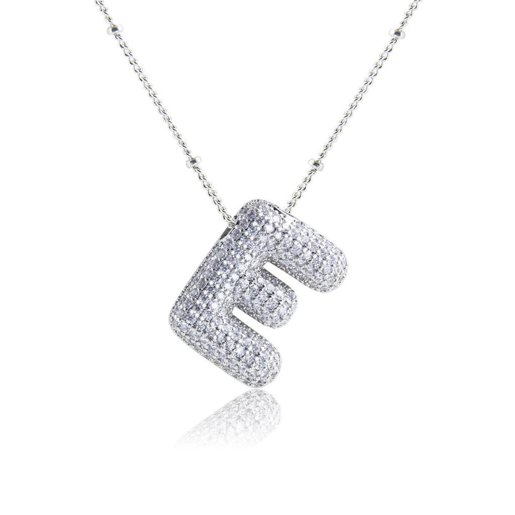 Silver 26-Letter Zircon Necklace: Personalized Chunky Balloon Chain, Versatile Hip-Hop Jewelry for Women