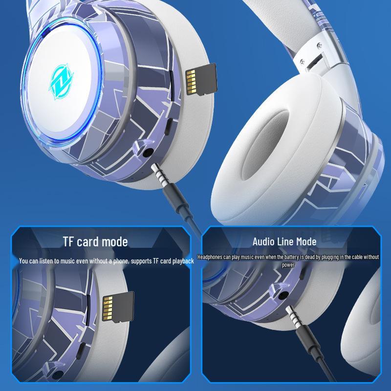 Trendy Bluetooth 5.2 Over-Ear Headphones with LED Lights and Foldable Design