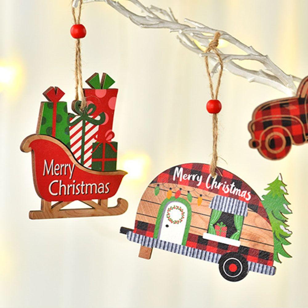 Sled/Plaid Car Christmas Wooden Car Pendant Hanging Christmas Decoration  Friends