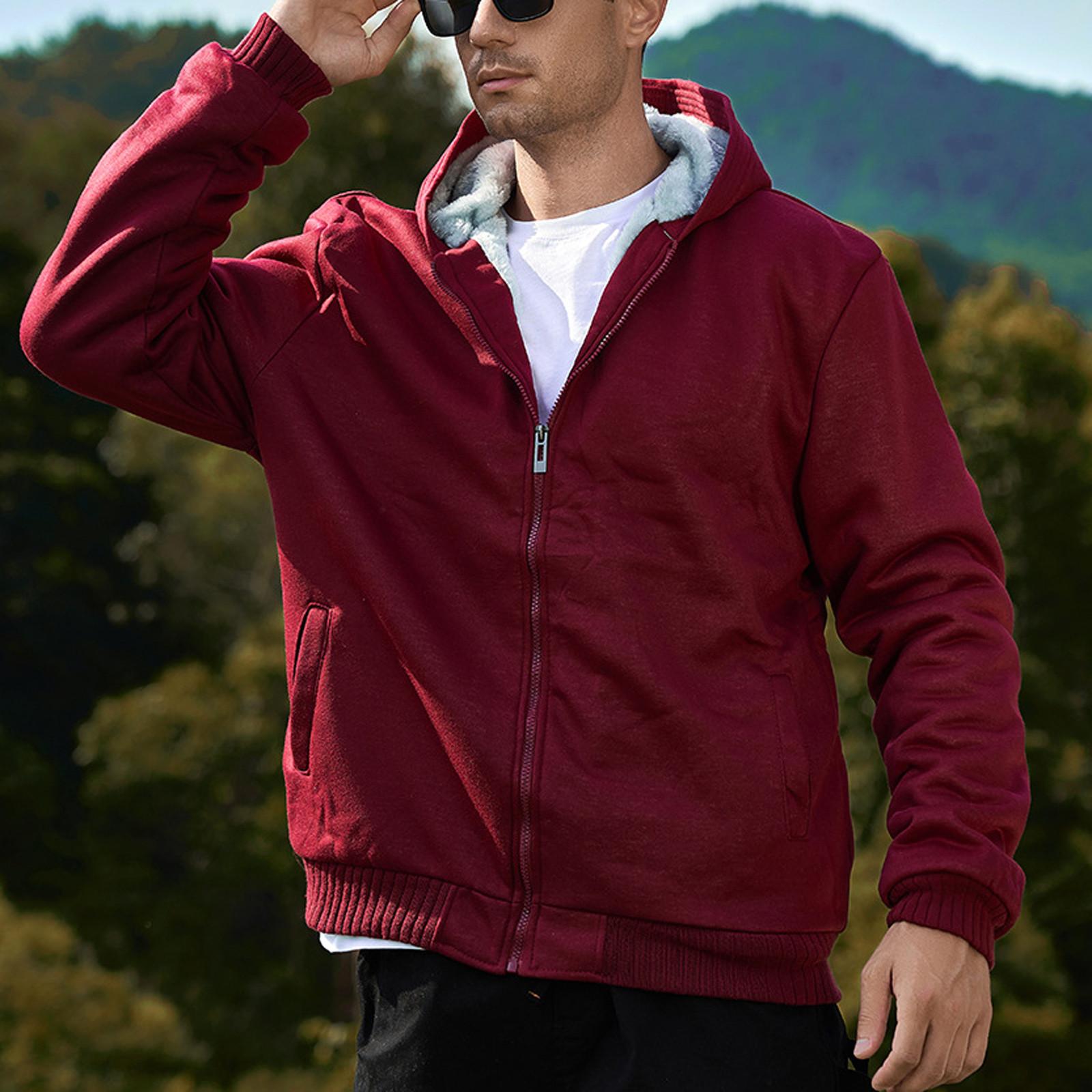 

Men‘s Zipper Pullover Long Sleeve Hooded Sweatshirt Tops Blouse M винный