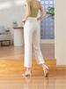 Tencel Leinen Weite Weiße Hose für Damen - Elastischer Bund, Gerade Neun-Punkt Lässig OL Professioneller Stil.