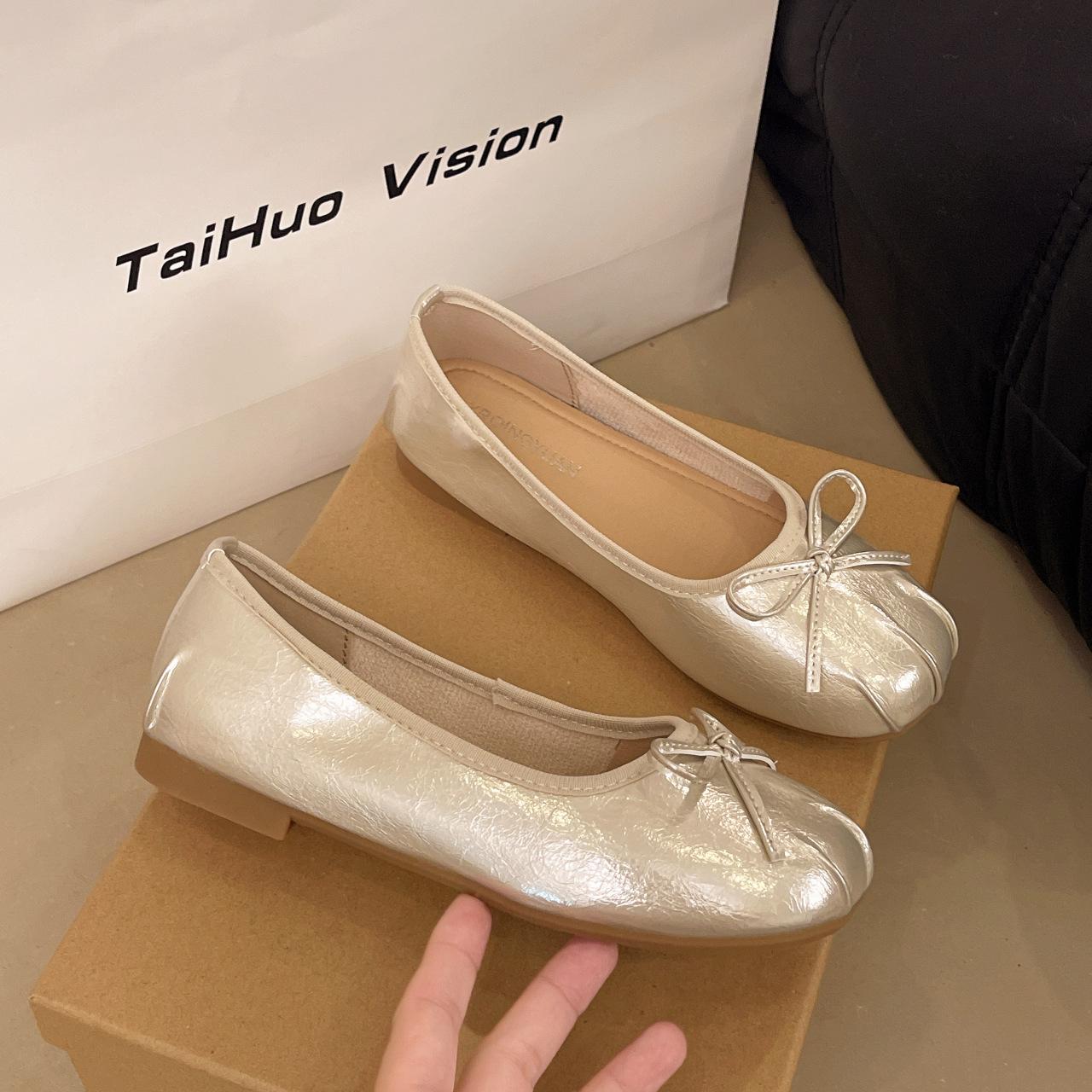 

Французские балетки с квадратным носком из мягкой кожи, женские, на лето 2025 года, новые, неглубокий бант, нишевые туфли на плоской подошве 40