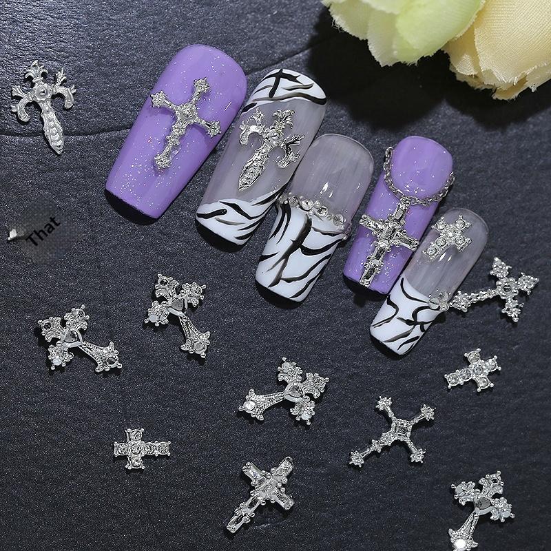 Minimalist Cross Nail Alloy Charms 30Pcs Box White K Diamond Metal Nail Accessories for DIY Nail Art Design