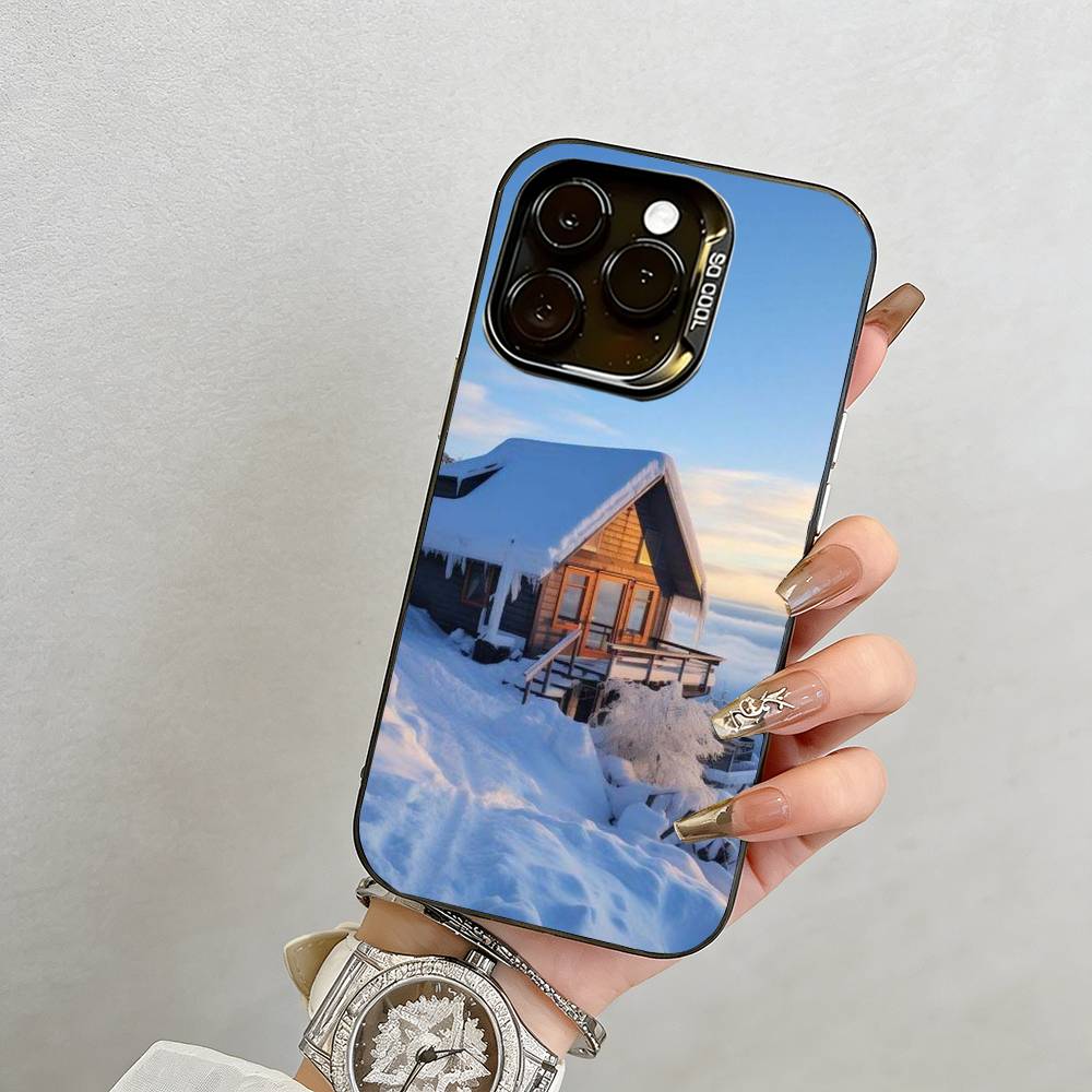

Snow View House Landscape Phone Case For iPhone 17,16,15,14,13,12,11 Plus,Pro Max,XS,Colorful Silver Phone case Funda Cover iPhone17ProMax