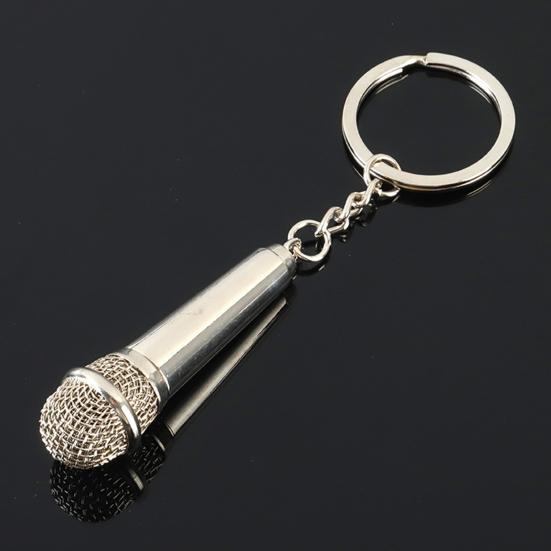 Keychain Pendant Mini Simulation Microphone Pendant Metal Key Holder Car Key Accessories Music Lover Gift