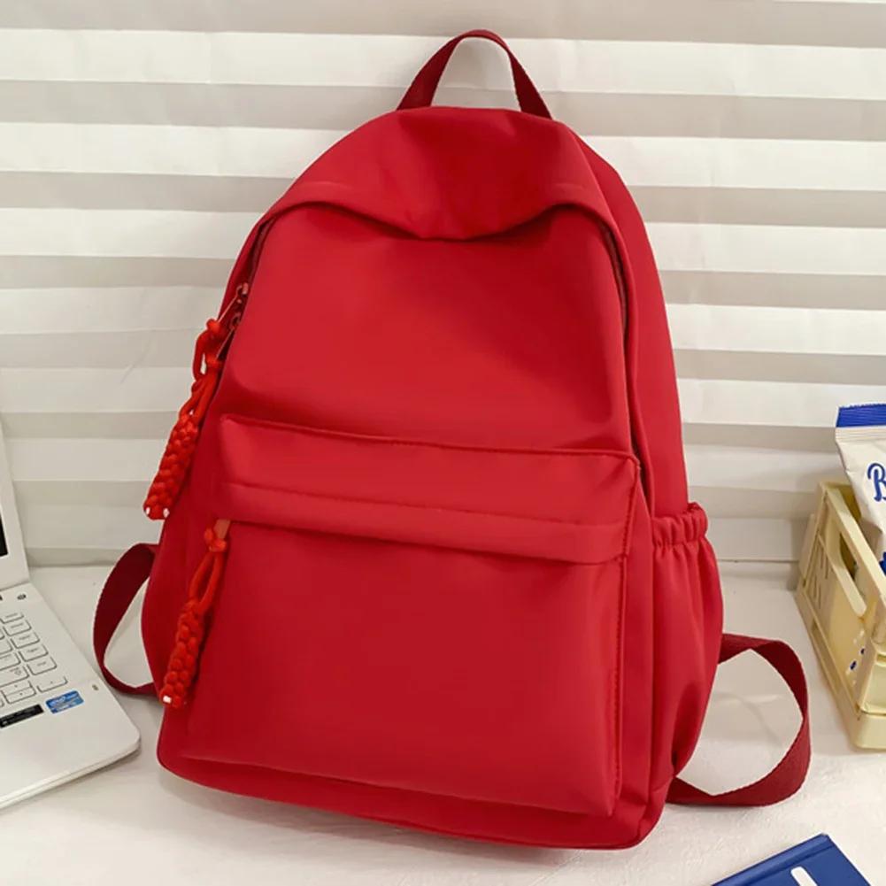 Women Stadium Handbag Nylon Ladies Students Backpack Solid Color Casual Large-Capacity Smooth Zipper Outdoor Play Sport