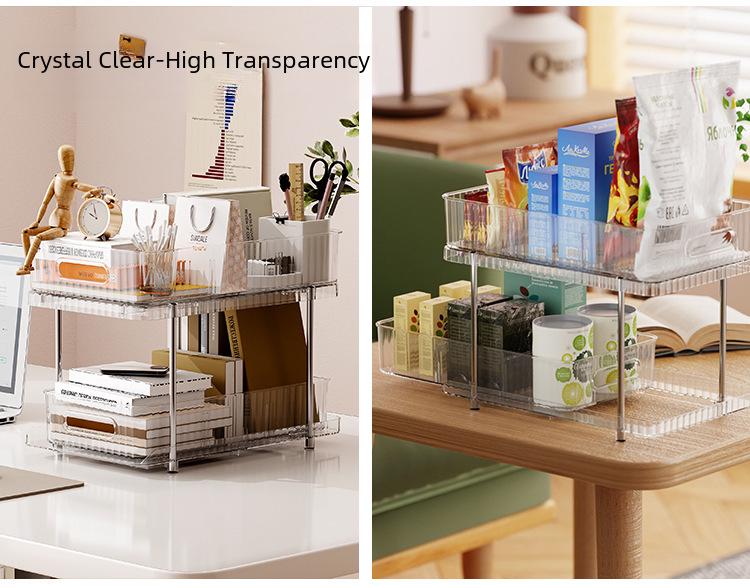 Double-Layer Pull-Out Cosmetic & Kitchen Storage Rack with Transparent Drawers