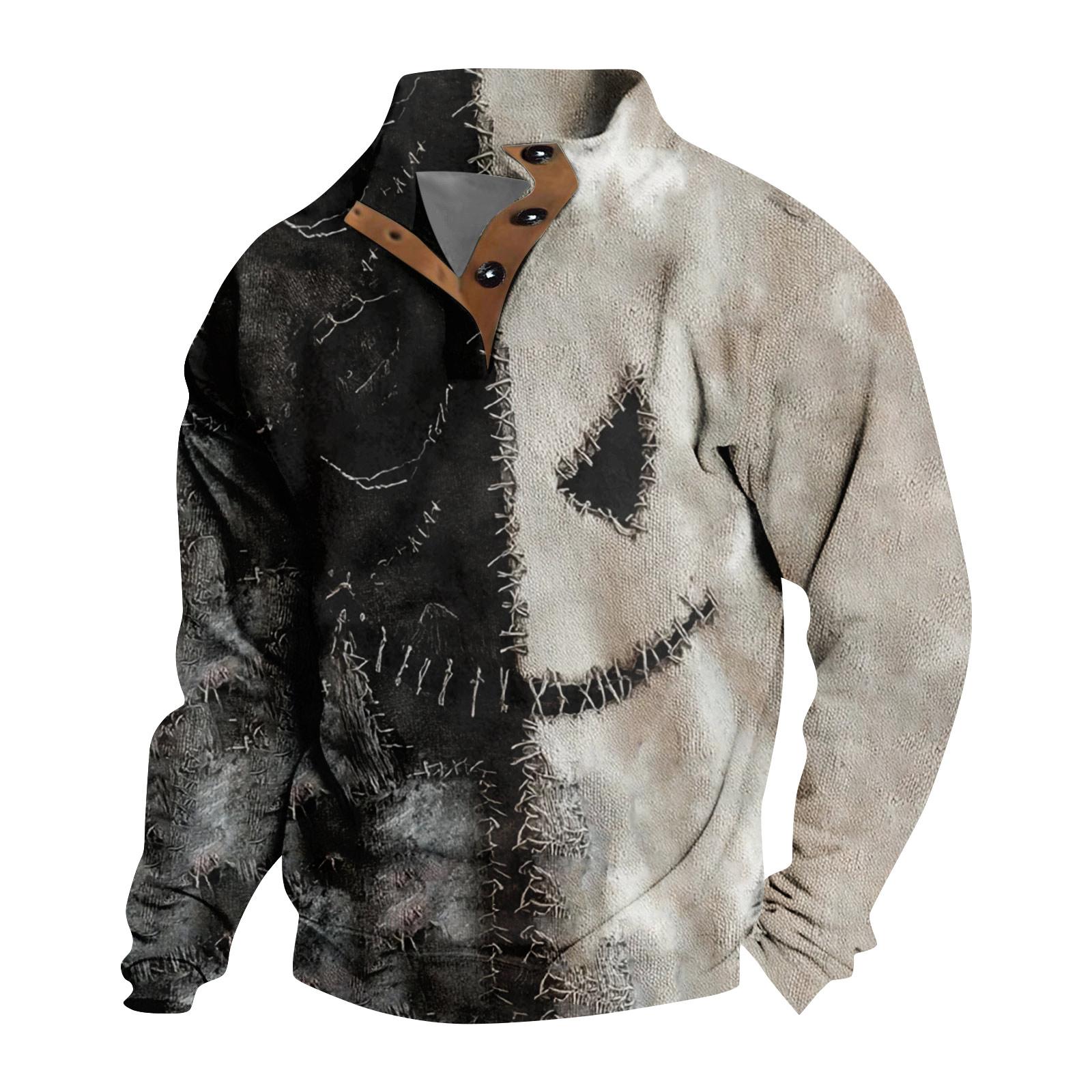 

Мужская повседневная модная рождественская принтованная толстовка без капюшона, широкая мужская свободная толстовка с капюшоном и воротником-стойкой L