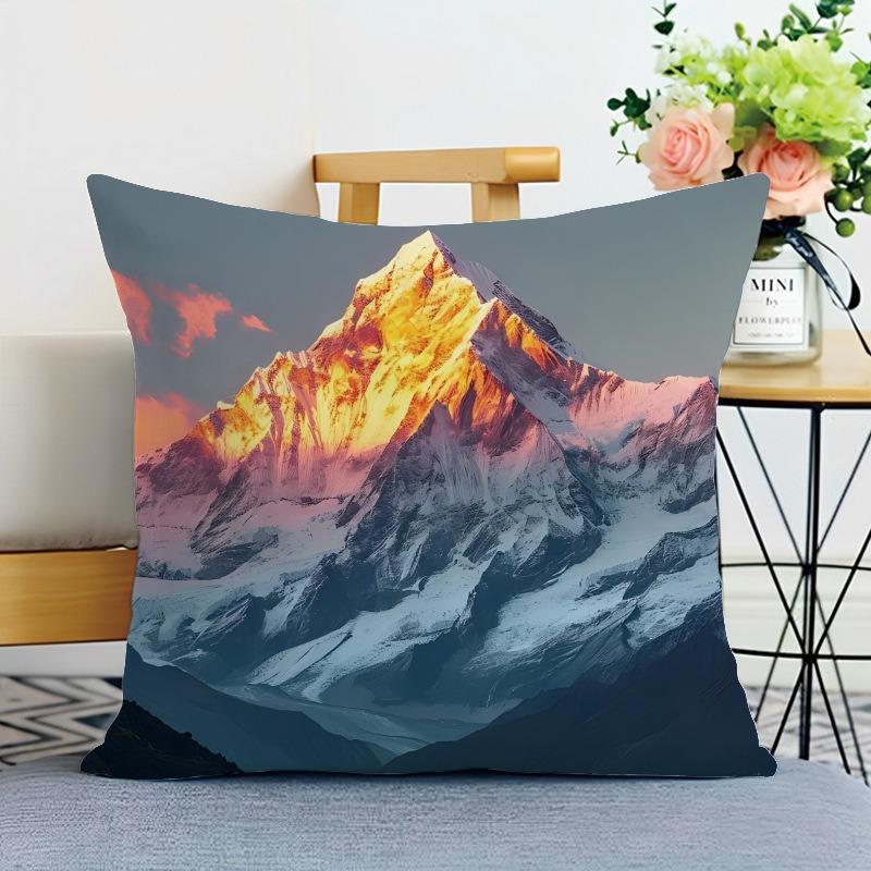 Sunset Snow Mountain Print Decorative Pillowcase Bedroom Living Room Square Cushion Pillowcase