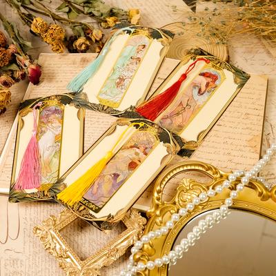 Retro Style Art Bookmark Exquisite Tags Are Essential for Students Four Seasons Metal Bookmark Golden Relief Sculpture