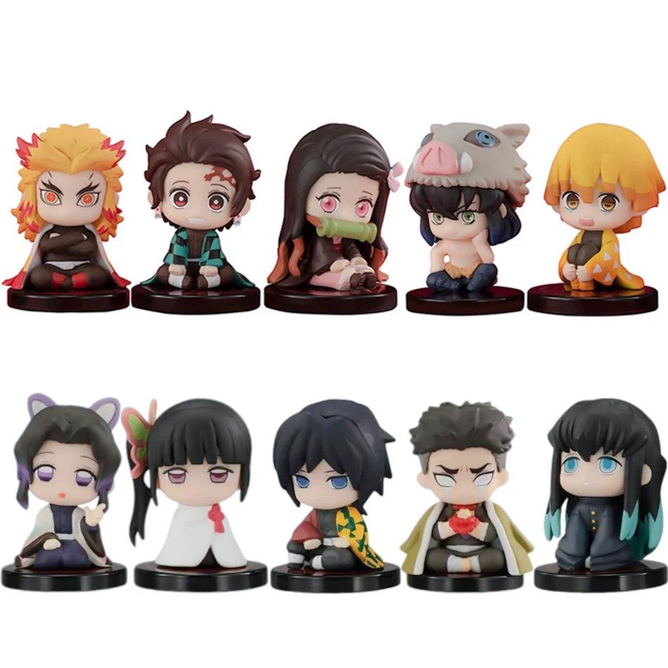 10Pcs Q Version Demon Slayer Sitting Figures Tanjiro Nezuko Inosuke Zenitsu Anime Character Model Toys Gift