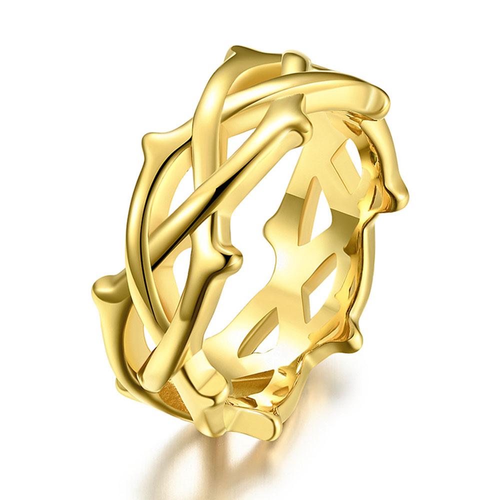 

Fashionable Hollow Thorn Vine Woven Titanium Steel Ring Rings Niche Personality Hand Jewelry 7 золотой