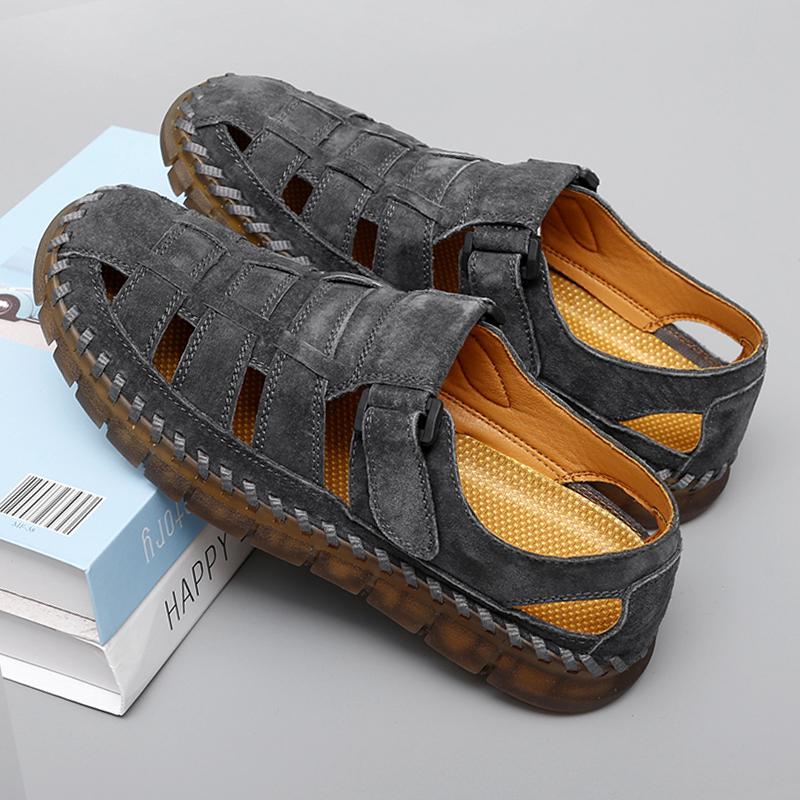 Genuine Leather Outdoor Men Sandals Hand Made Breathable Summer Casual Shoes For Men Slip On Flats Men Loafers Plus Size 38-47