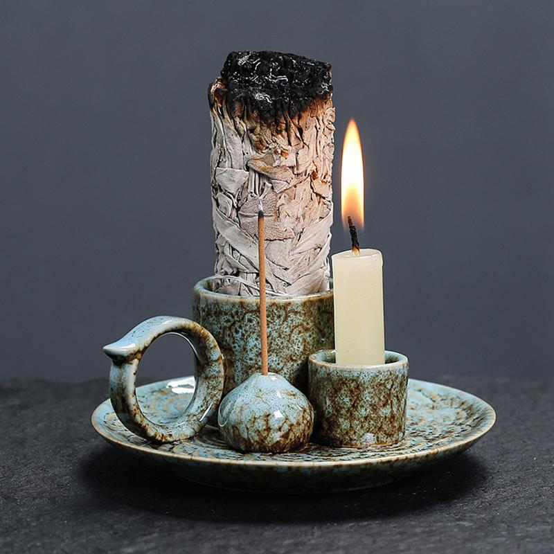 Ceramics Censer Decorative Candle Holder Unique Crafts Ornaments Candlestick Bedroom Home Decoration
