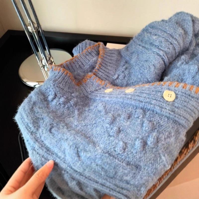 Recommended Personal Favorites ~ Contrast Color Soft Waxy Twist Sweater Jacket for Women in Autumn and Winter Loose and Slim Knitted Cardigan Top
