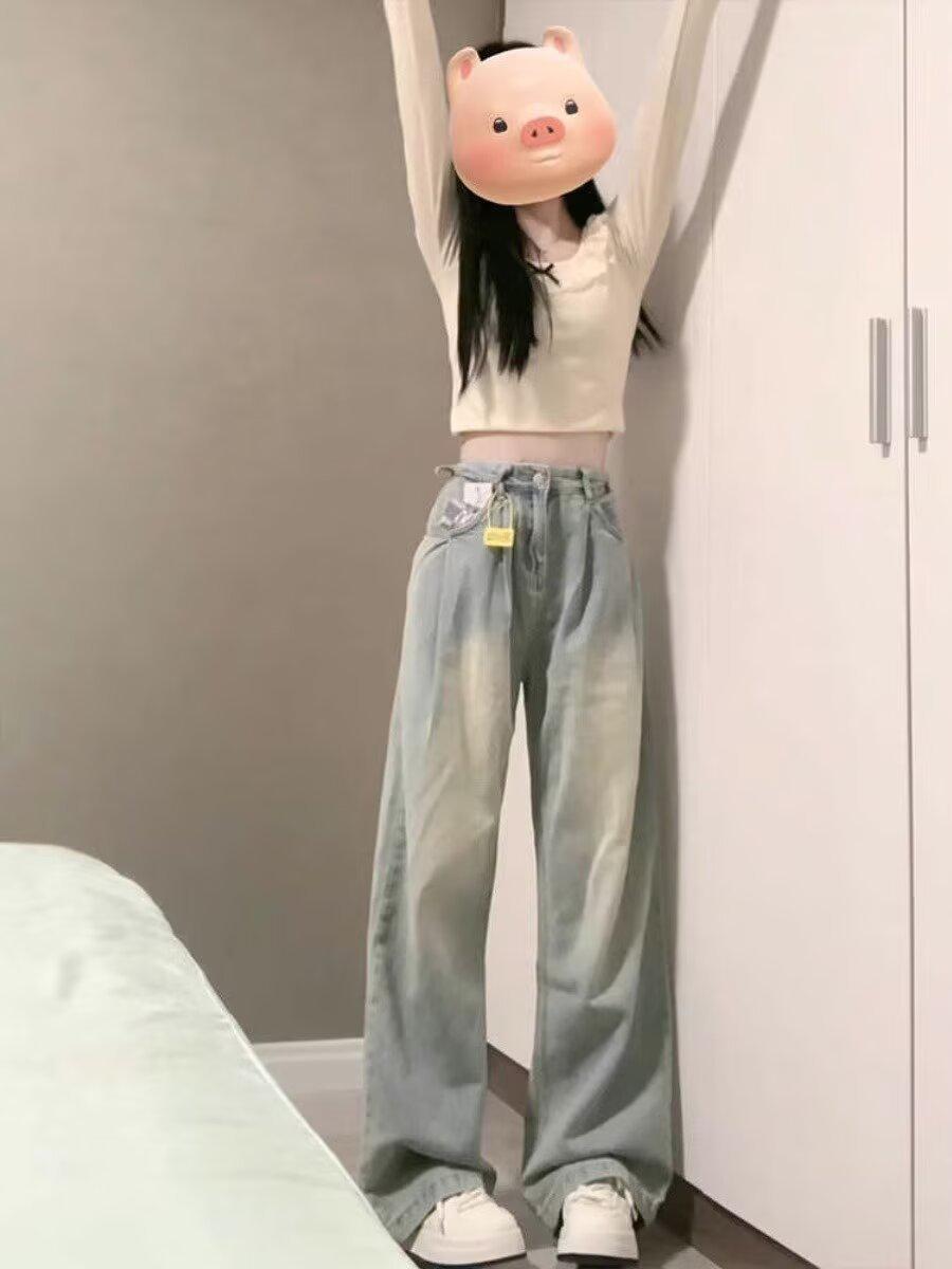 

Женские джинсы Spicy Girl с высокой посадкой, свободные, с широкими штанинами - Летний уличный стиль Medium синий