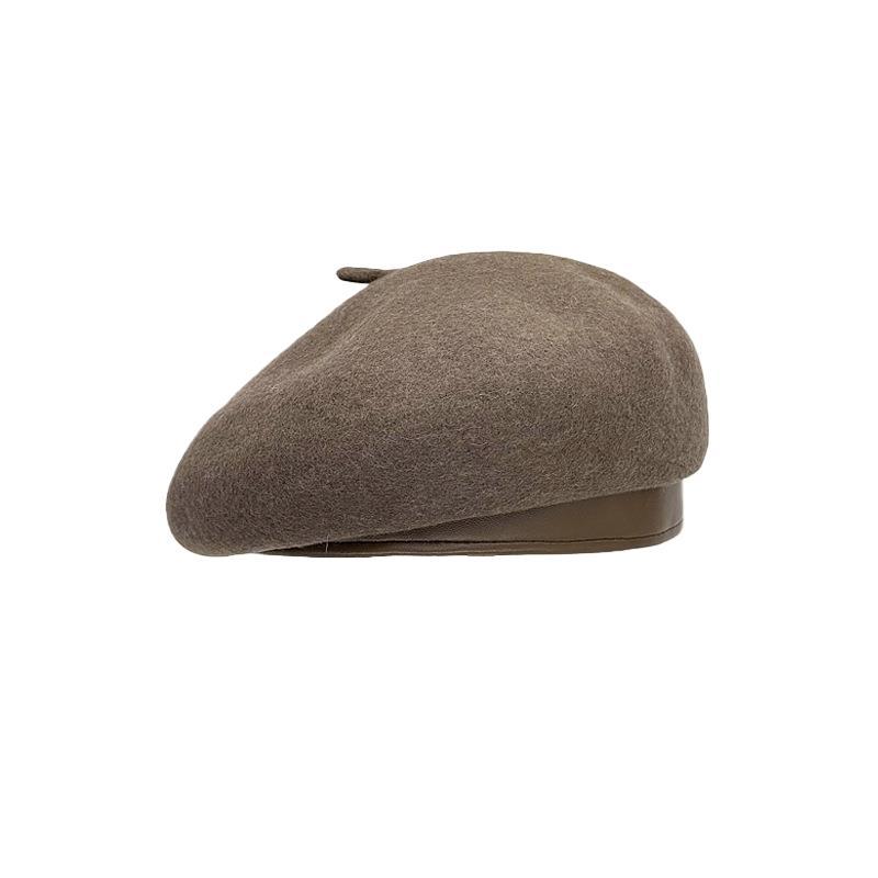 Wool dome beret female autumn and winter face small fashion temperament painter hat leather brim literary and art newspaper children's hat