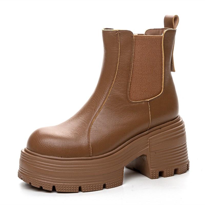 Fashion AIYUQI Women Ankle Boots Genuine Leather 9cm Heel High Boots Women Platform High Heel British Style Women Chelsea Booties