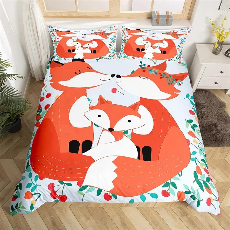 Mädchen Cartoon Fuchs Bettbezug Kawaii Tier Bettdeckenbezug Mikrofaser Waldtiere Bettwäscheset Einzeln Queen Für Kinder Erwachsene
