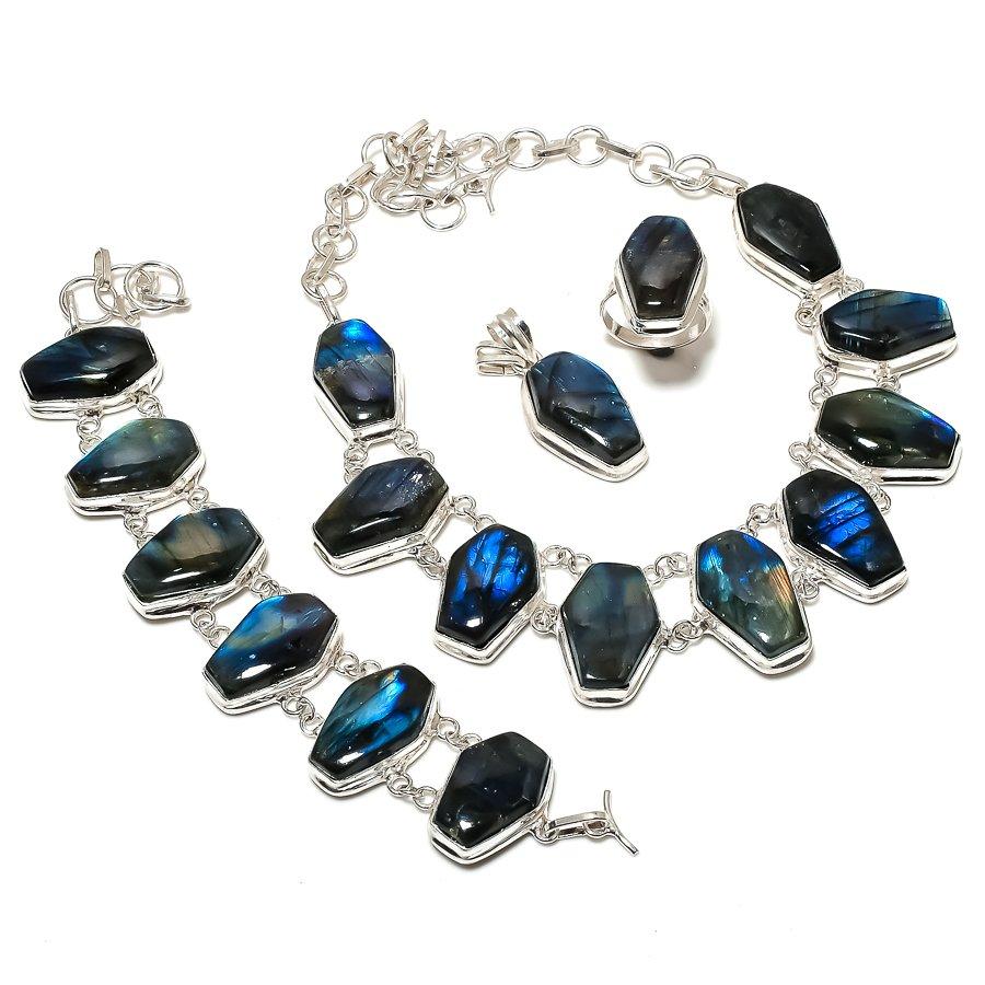 Natural Labradorite Gemstone Handmade 925 Sterling Silver Jewelry Set Z8v01