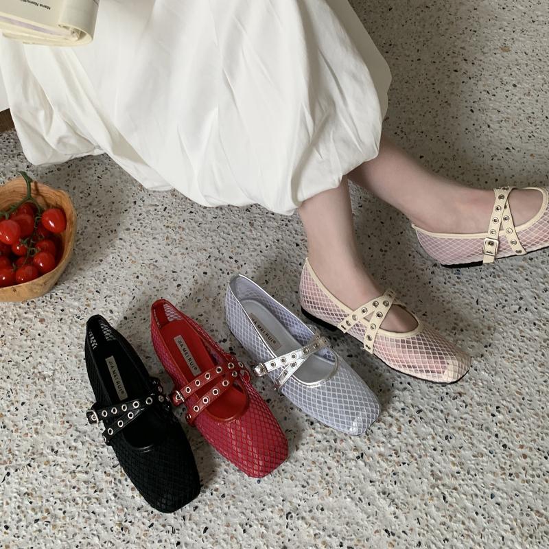 Fashion Breathable Mesh Flat Sandals Women Fashion Cross Tied Buckle Mary Jane Shoes Concise Comfortable Square Toe Brand Designer Shoes
