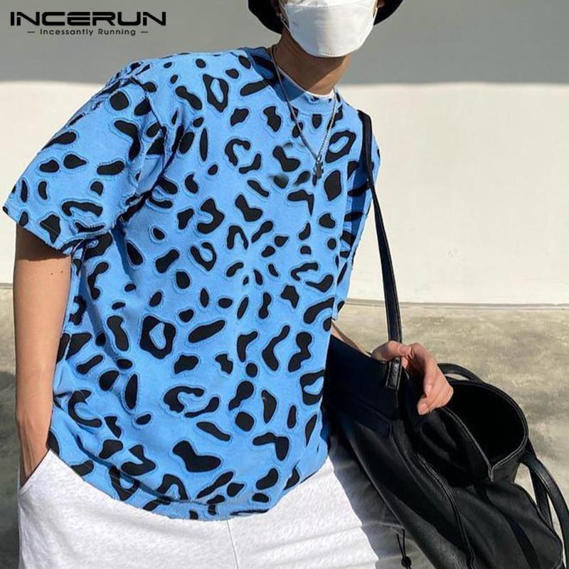 

INCERUN Синие топы с короткими рукавами и принтом